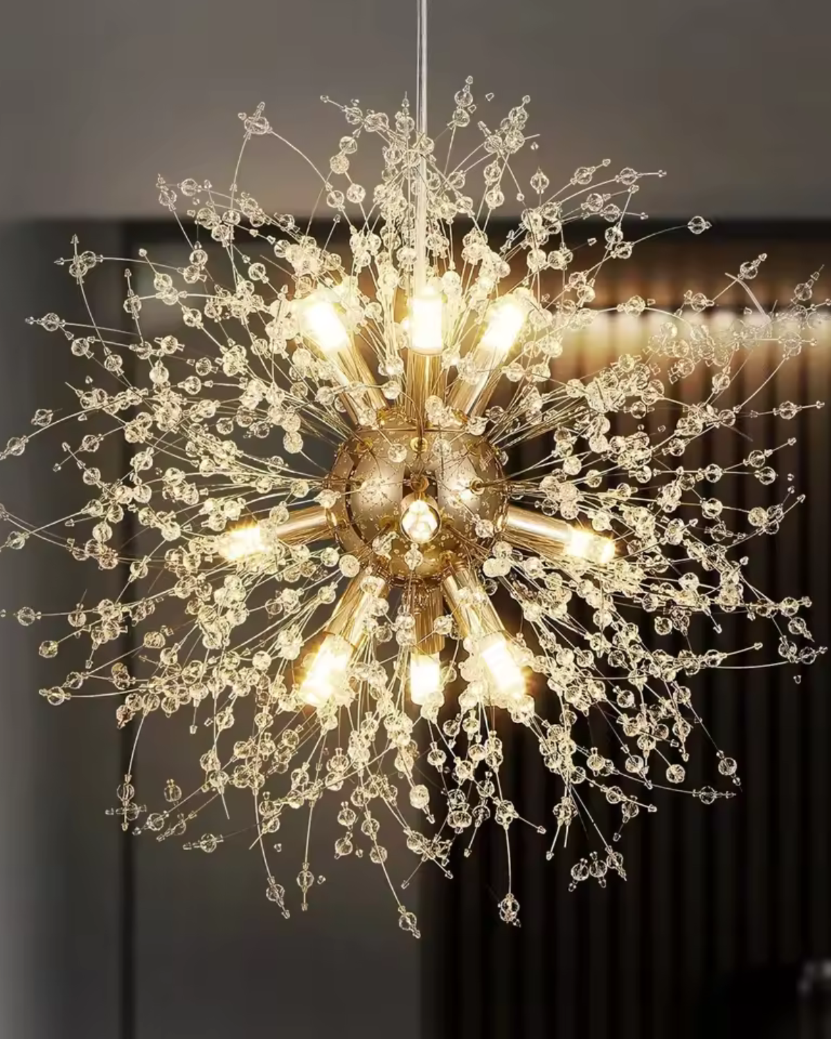Star-Shaped Metal Branch Chandelier, Gold or Silver, 40-60cm