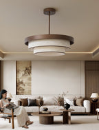 Three-Tier Fabric Ring Pendant Light, Bronze, LED