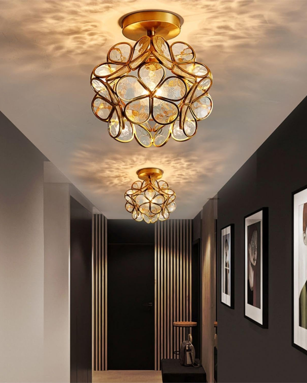 Acrylic Flower Ceiling Light with Gold-Finish Iron Frame, 20cm