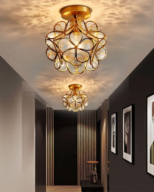 Acrylic Flower Ceiling Light with Gold-Finish Iron Frame, 20cm