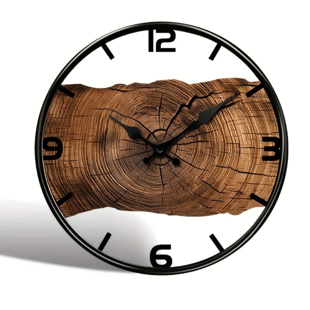 Round Carved Wood-Effect Wall Clock with Silent Movement