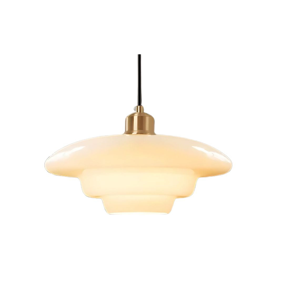 Round Glass Pendant Light with Gold Detail, Adjustable Drop