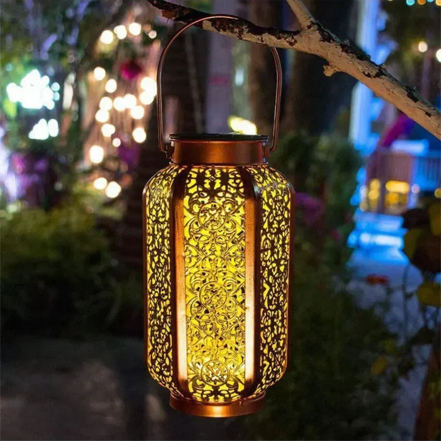 Solar Lantern with Moroccan Cut-Out Pattern, IP44, 23.5cm High