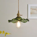Green Glass Flower Pendant Light 23 cm with Brass Fitting