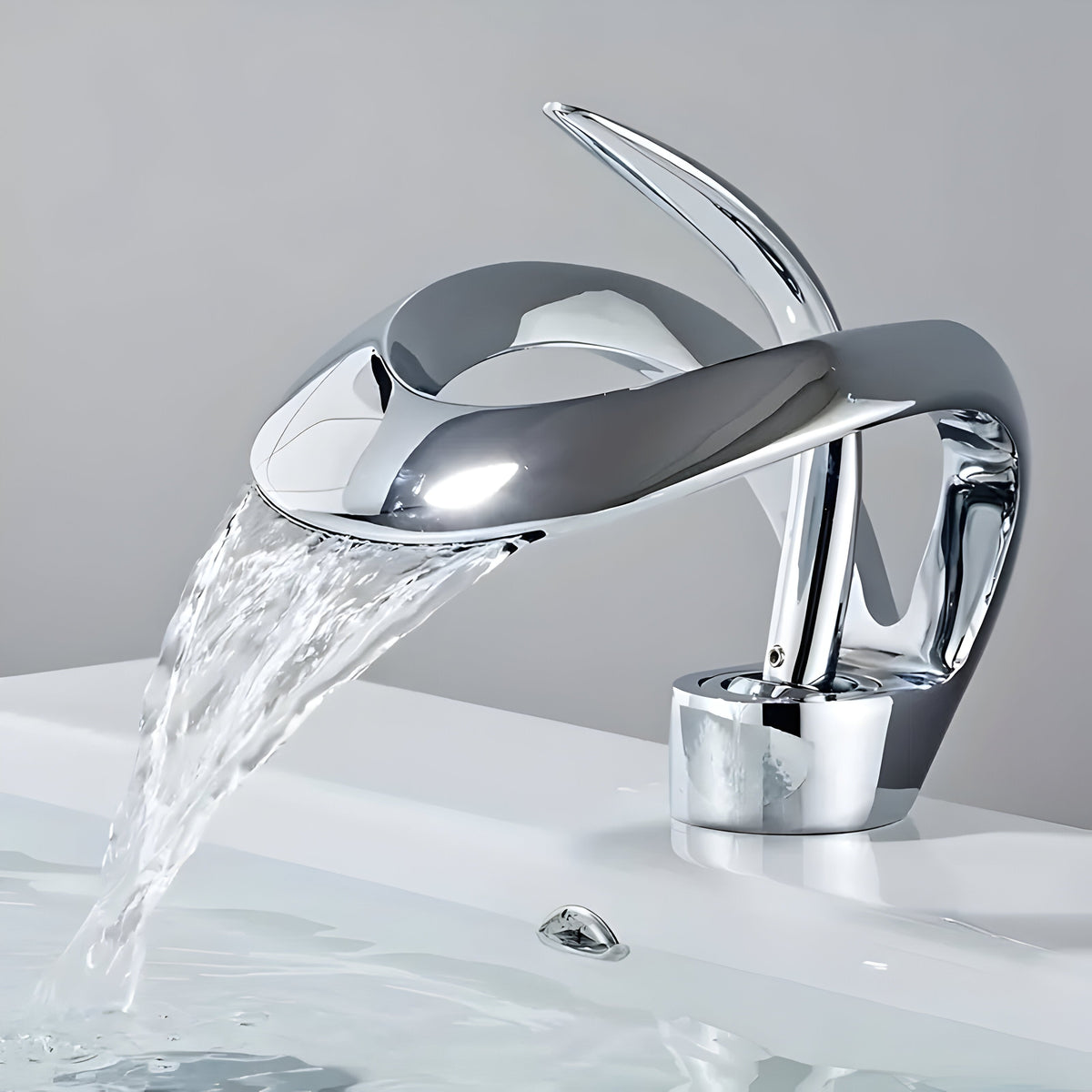 Waterfall Basin Mixer Tap in Brass, Single Lever