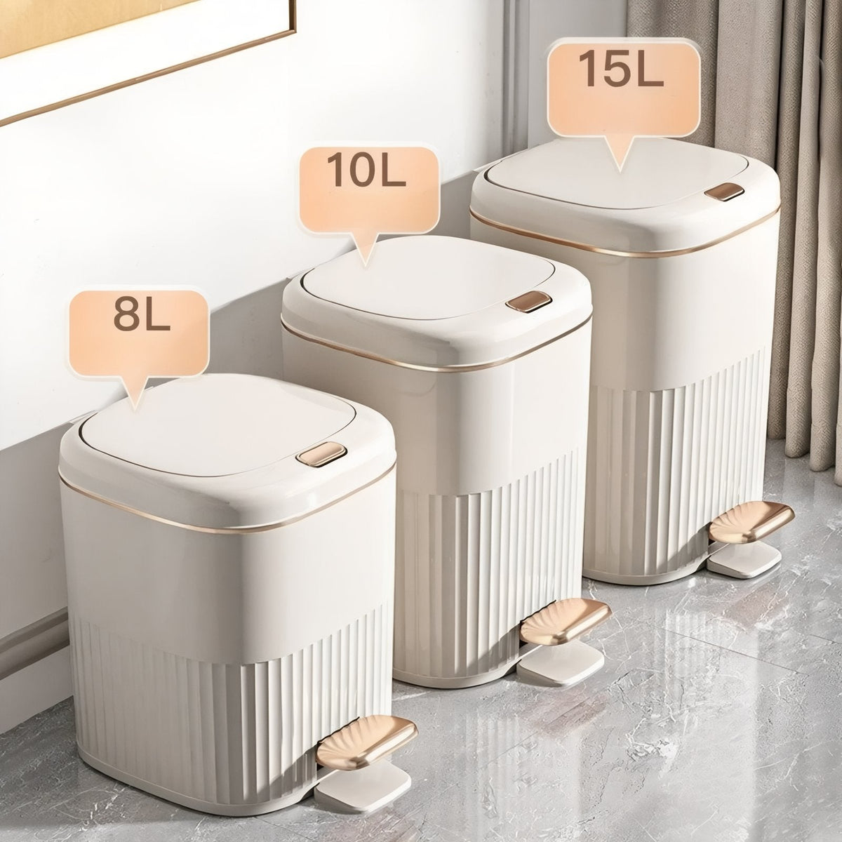Slim Pedal Bin with Hands-Free Lid, 8L, 10L or 15L