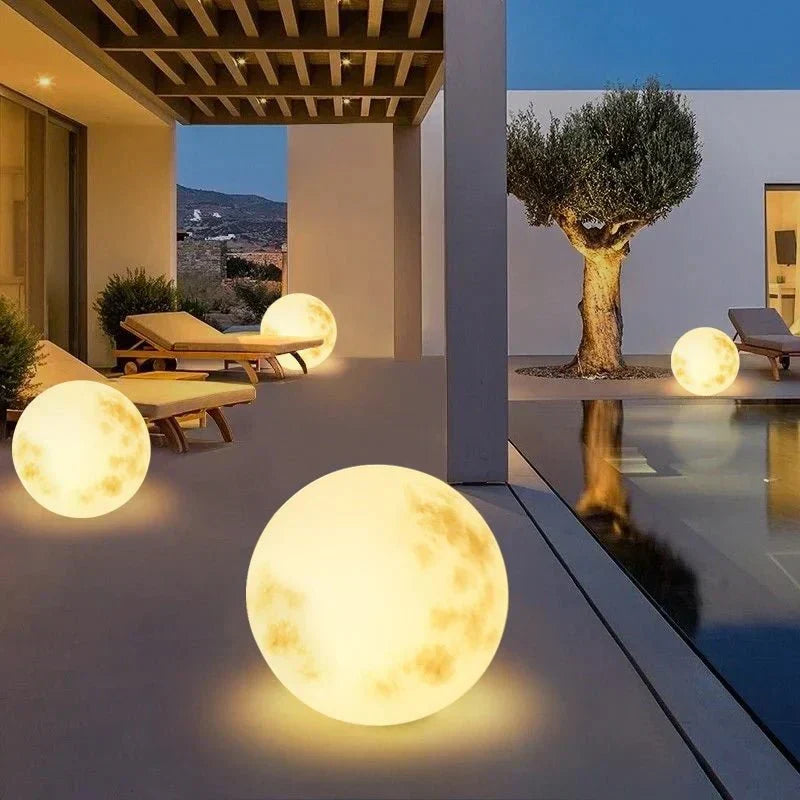 Moon Globe Outdoor Light, USB Rechargeable Warm White LED
