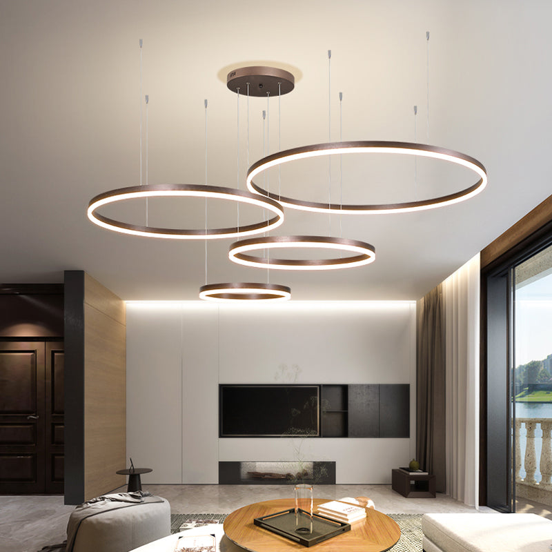 Circular Ring LED Pendant Light, 2-5 Rings, Black, Gold or Brown
