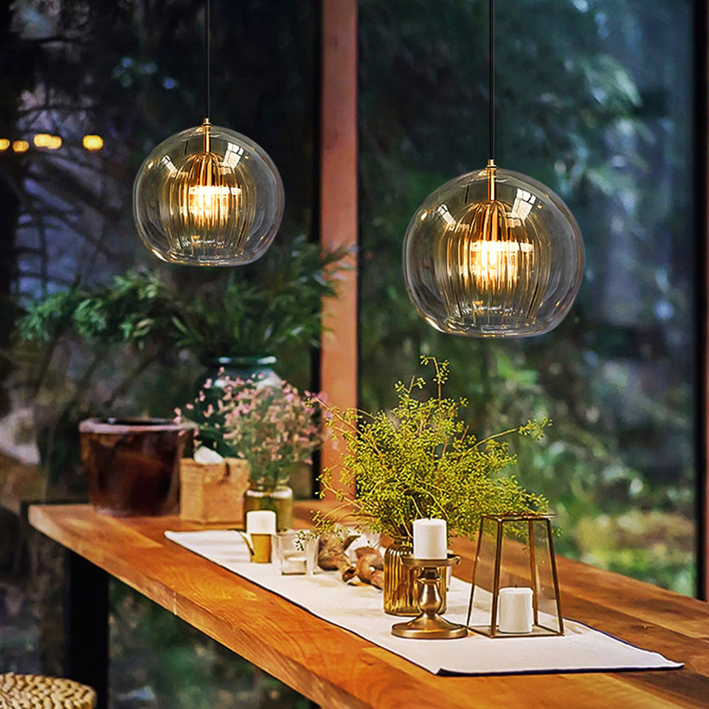 Glass Globe Pendant Light 15cm, Clear or Amber