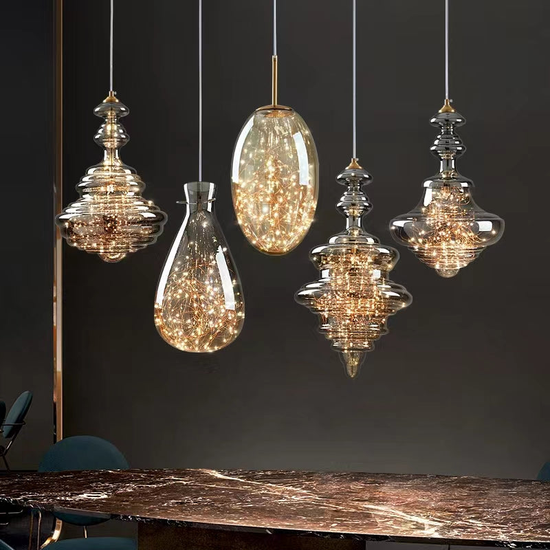 Grey Glass Pendant Chandelier with Starlight Ceiling Effect