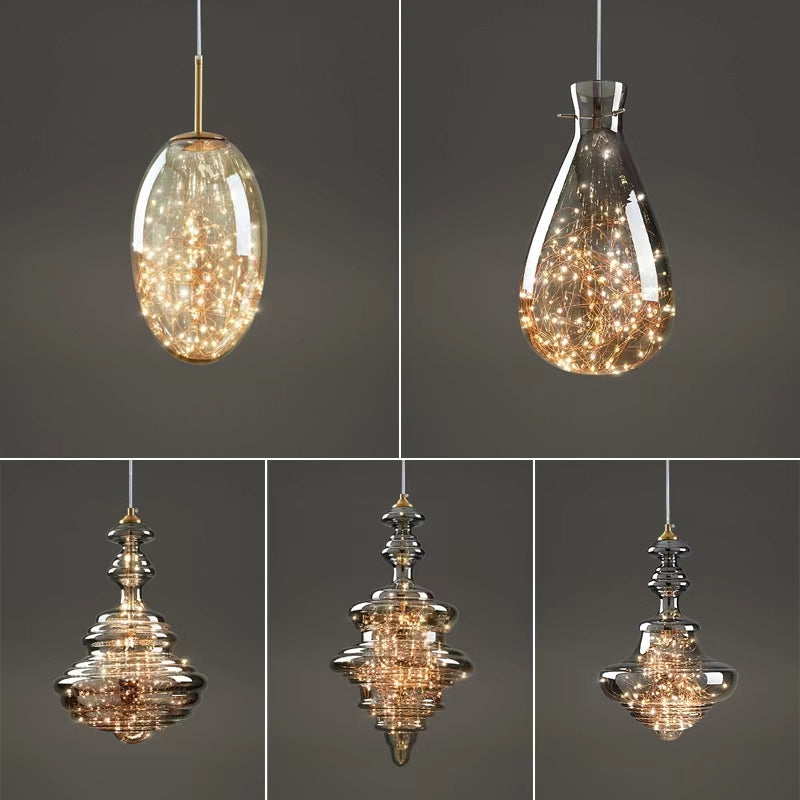 Grey Glass Pendant Chandelier with Starlight Ceiling Effect