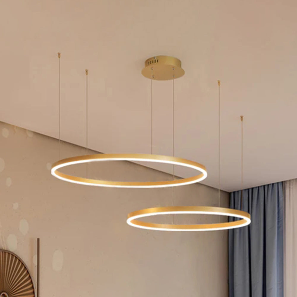 Lampa wisząca z okrągłymi pierścieniami LED, 2–5 pierścieni, czarna, złota lub brązowa