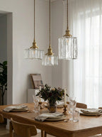 Vintage Ribbed Glass Pendant Light with Iron Frame