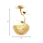 Gold Bird Nest Pendant Chandelier with Opal Glass Globe
