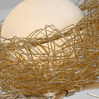 Gold Bird Nest Pendant Chandelier with Opal Glass Globe