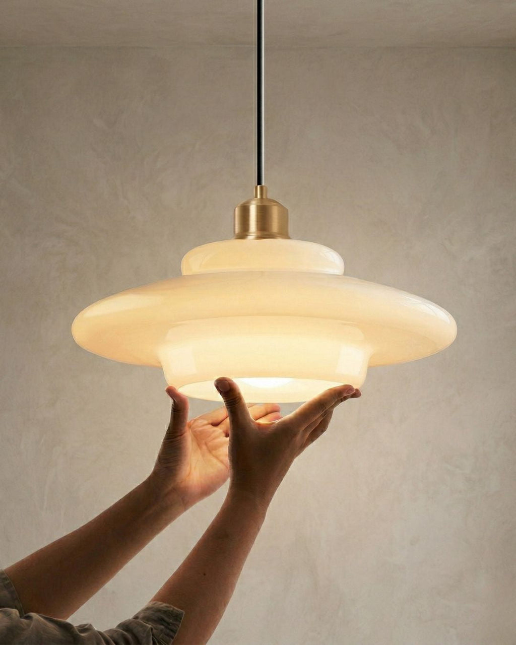 Opal White Glass Pendant Light with Brushed Brass, E27