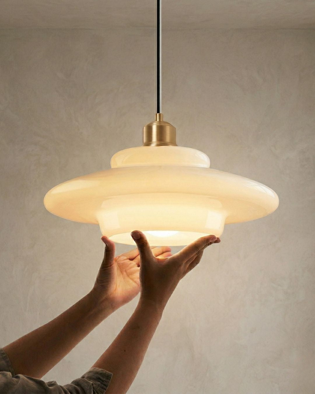 Opal White Glass Pendant Light with Brushed Brass, E27