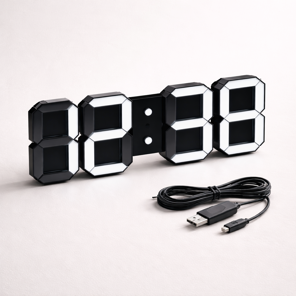 Large 3D Digital LED Wall Clock, Dimmable with Night Mode