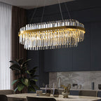 K9 Crystal Chandelier in Gold, Round or Rectangular, 3000K LED