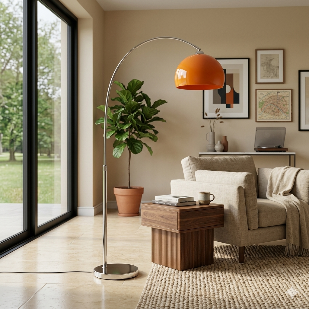 Arc Floor Lamp with Acrylic Dome Shade, 220cm, 90cm Reach