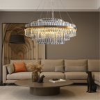 K9 Crystal Chandelier in Gold, Round or Rectangular, 3000K LED