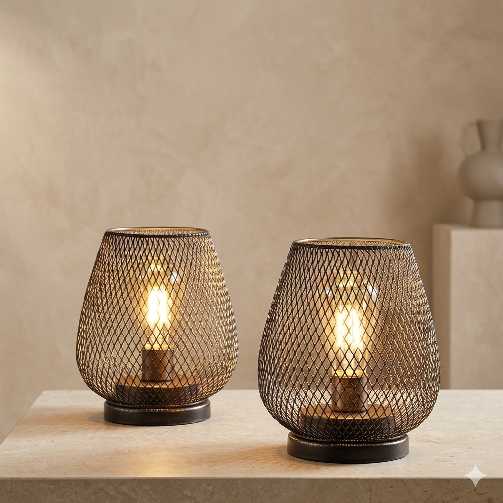 Cordless Metal Mesh Table Lamp, Rechargeable Warm White LED
