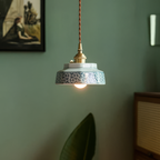 Hand-Painted Ceramic Pendant Light with Copper Fitting, 14cm