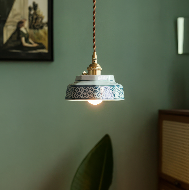 Hand-Painted Ceramic Pendant Light with Copper Fitting, 14cm
