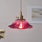 Ribbed Glass Flower Pendant Light with Gold-Tone Fitting