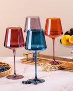 Hand-Blown Coloured Wine Glasses, Set of 6, Rainbow Tones