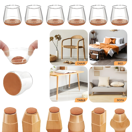 Silicone Chair Leg Protectors with Felt Base, 25-30mm, Clear
