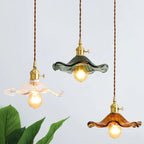 Green Glass Flower Pendant Light 23 cm with Brass Fitting