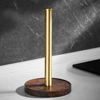 Walnut and Gold Stainless Steel Kitchen Roll Holder, 27 cm