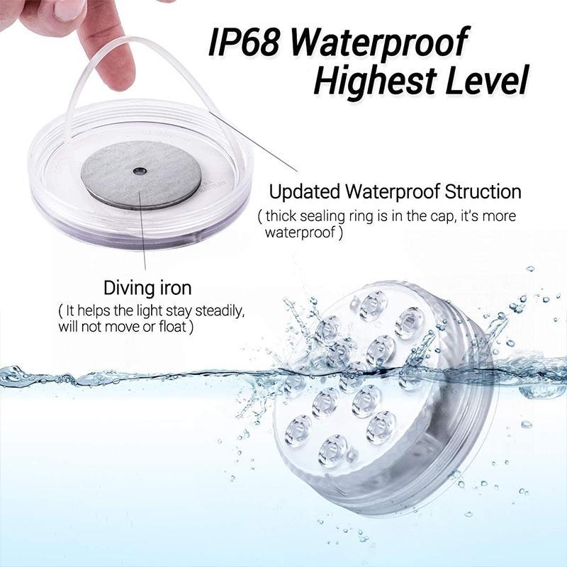 Submersible LED Pool Light with Remote Control, IP68 Waterproof