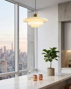 Opal White Glass Pendant Light with Brushed Brass, E27