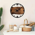 Round Carved Wood-Effect Wall Clock with Silent Movement