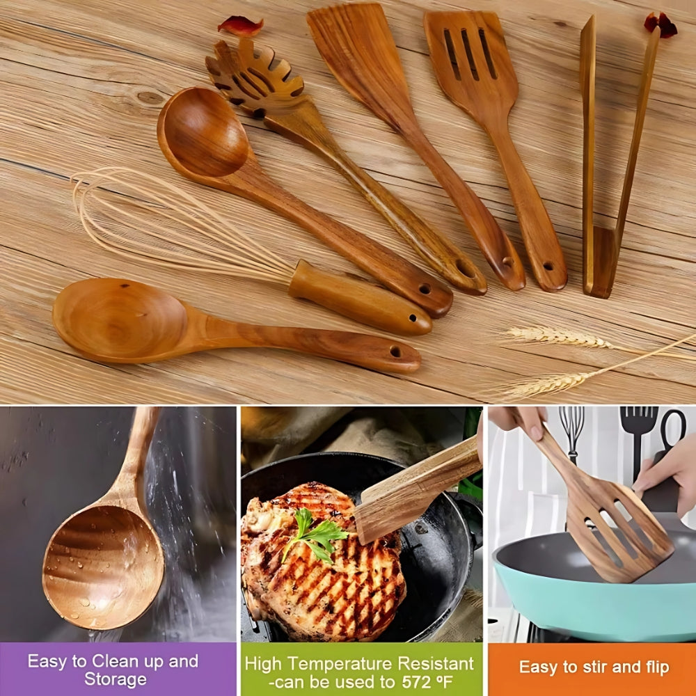 Beech Wood Kitchen Utensil Set of 7, Heat Resistant