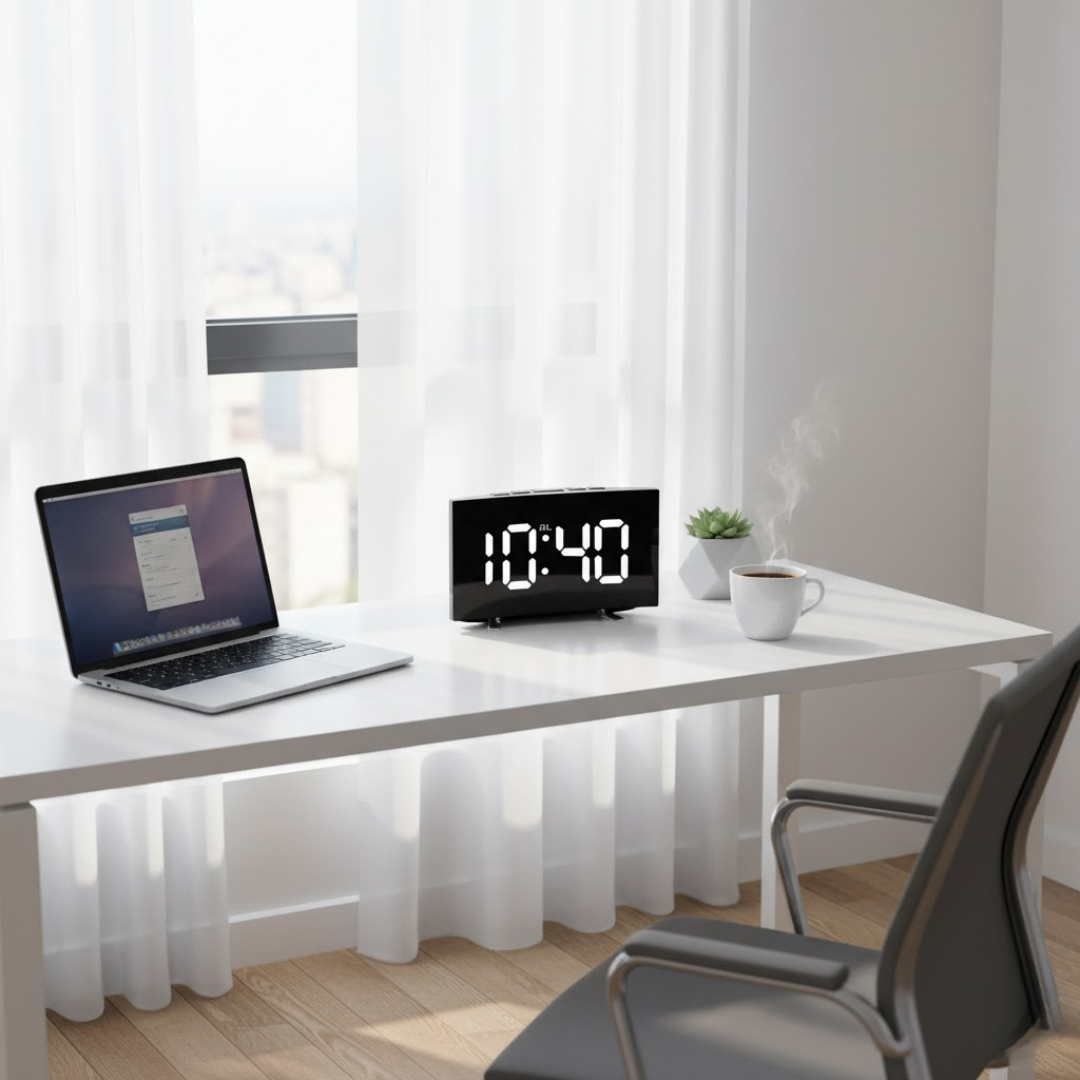 Digital LED Alarm Clock with Curved Display and Night Mode