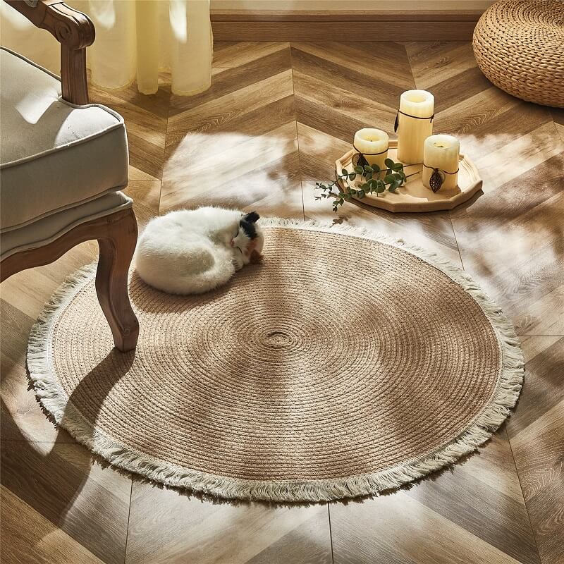 Round Braided Jute Rug, Reversible, 45 to 120cm