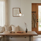 Hammered Clear Glass Dome Pendant Light with Wood Accents
