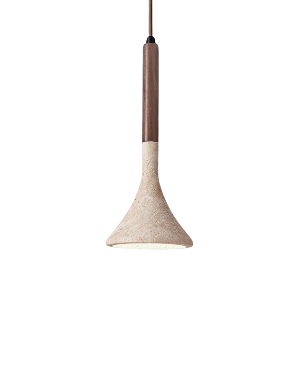 Travertine Pendant Light with Walnut Wood Detail