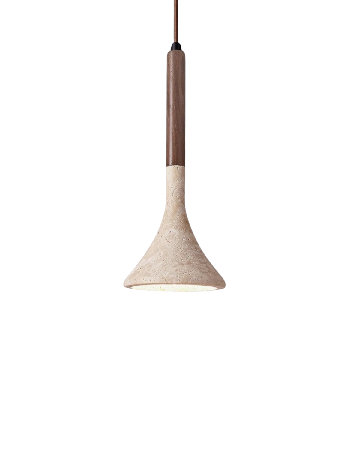 Travertine Pendant Light with Walnut Wood Detail