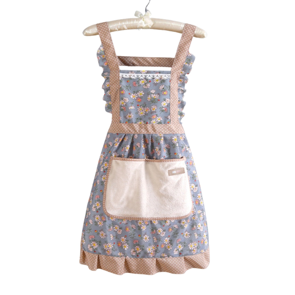 Floral Cotton Apron, Water-Repellent with Pockets, Adjustable