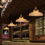 Ribbed Glass Pendant Light in Amber or Clear Glass