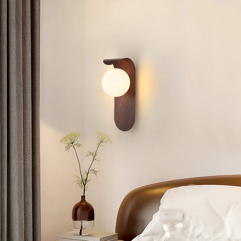 Wood-Effect Globe LED Wall Light, 25cm, Three Light Settings