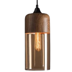 Tinted Glass Pendant Light with Wood Effect Metal, E27, 150 cm Cable