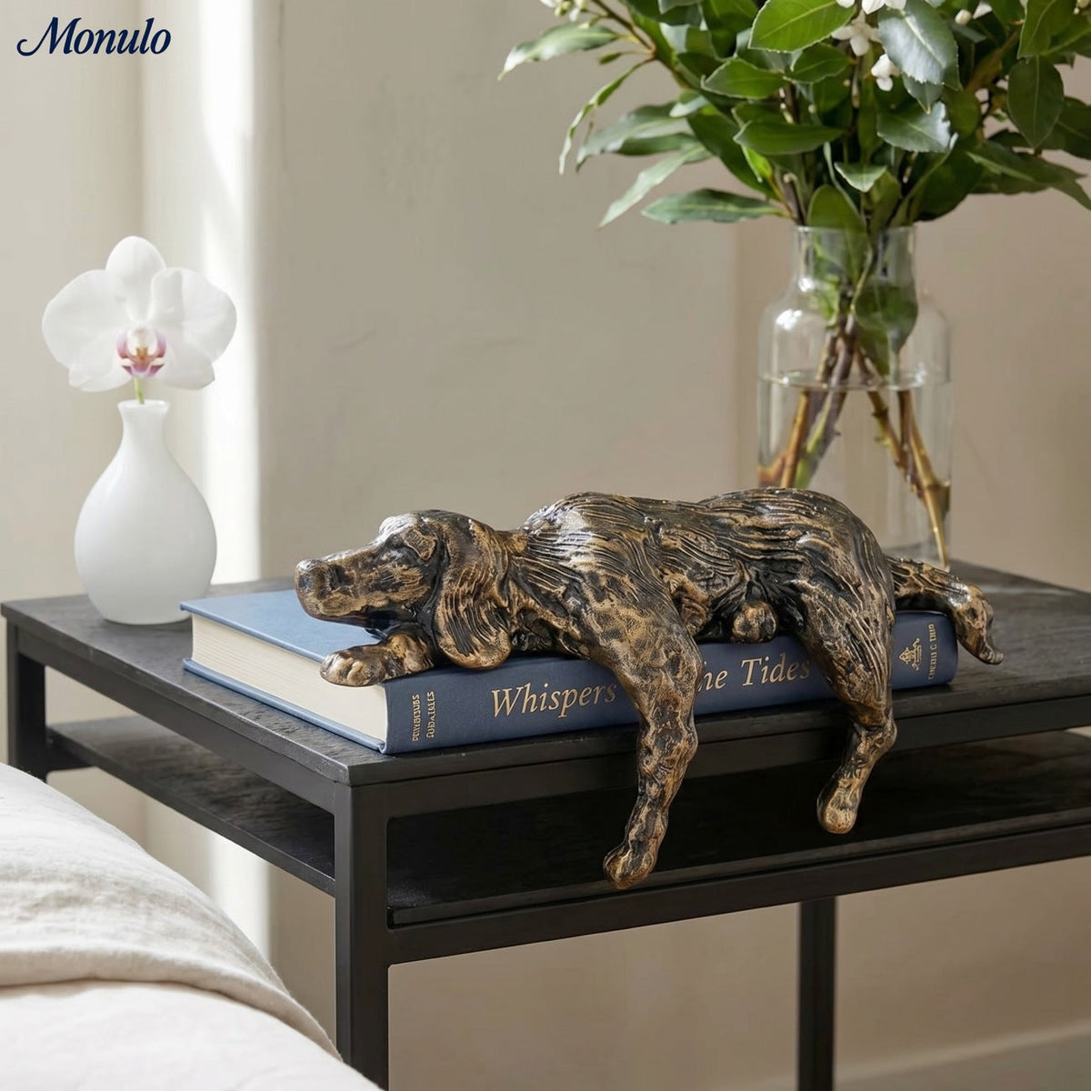 Geometric Iron Dog Sculpture, Minimalist Desk Ornament