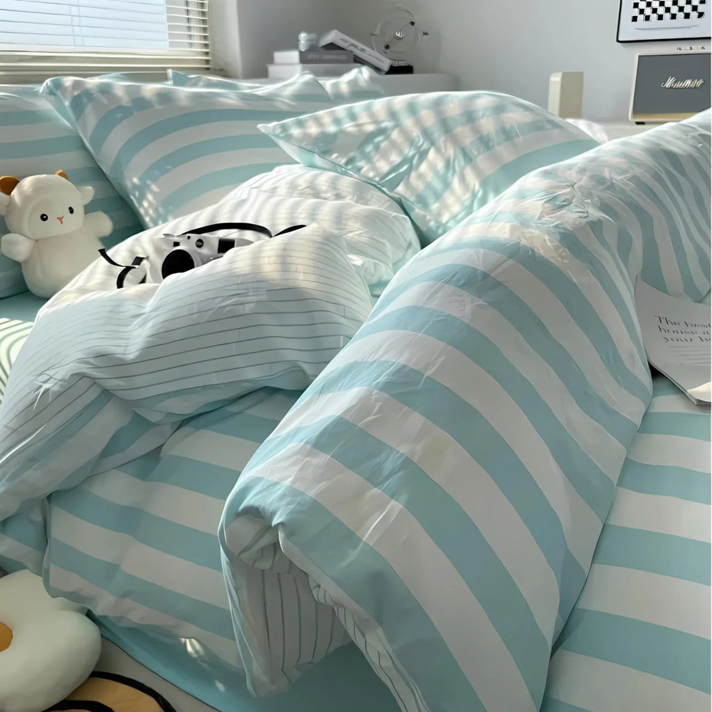 Striped Duvet Cover Set with Fitted Sheet, Four Bed Sizes