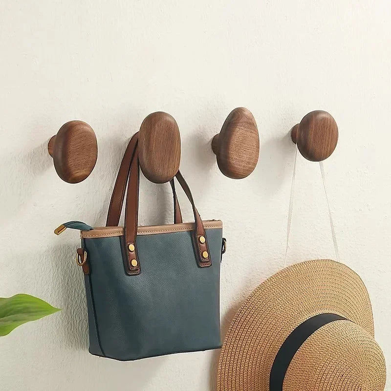 Pebble Shaped Solid Wood Wall Hooks, Walnut or Beech