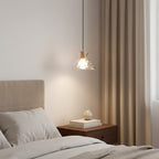 Hammered Clear Glass Dome Pendant Light with Wood Accents